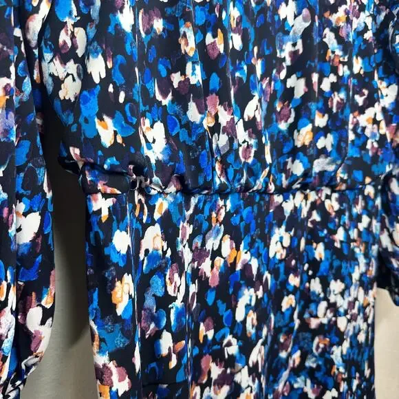 Maggy London Raglan Long Sleeve Crew Neck Blue Speckled Print Blouson Midi Dress - Picture 5 of 14